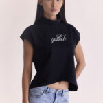 Jet Black No-Sleeve Women Tee - M